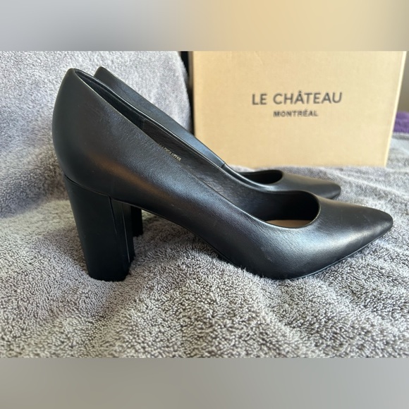 Black Leather Heels- never worn - Picture 3 of 3